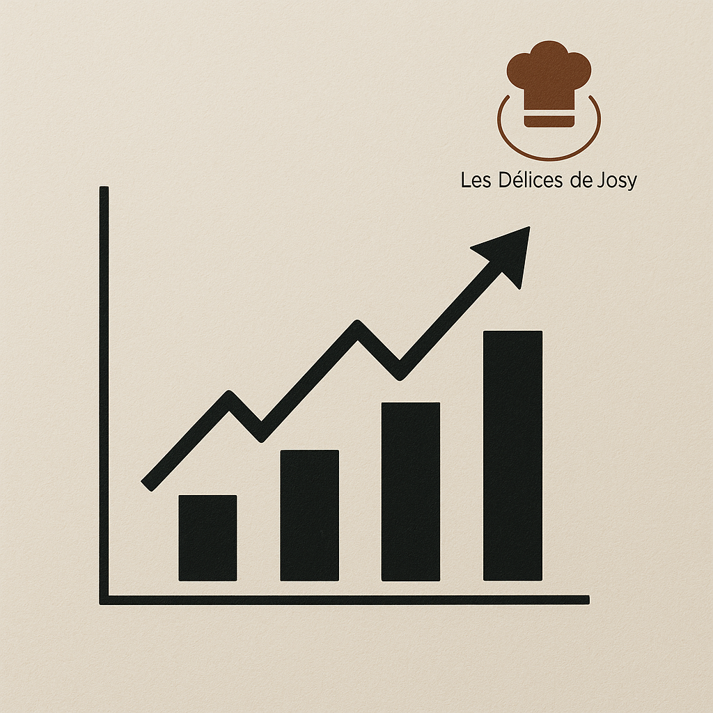 Graphique minimaliste illustrant la croissance du retour sur investissement pour les partenaires de Les Délices de Josy