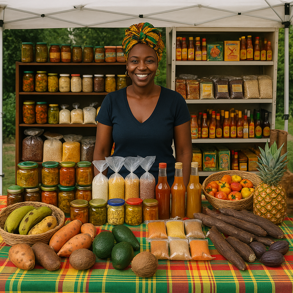 Image représentant la place de marché Les Délices de Josy avec des produits afro-caribéens